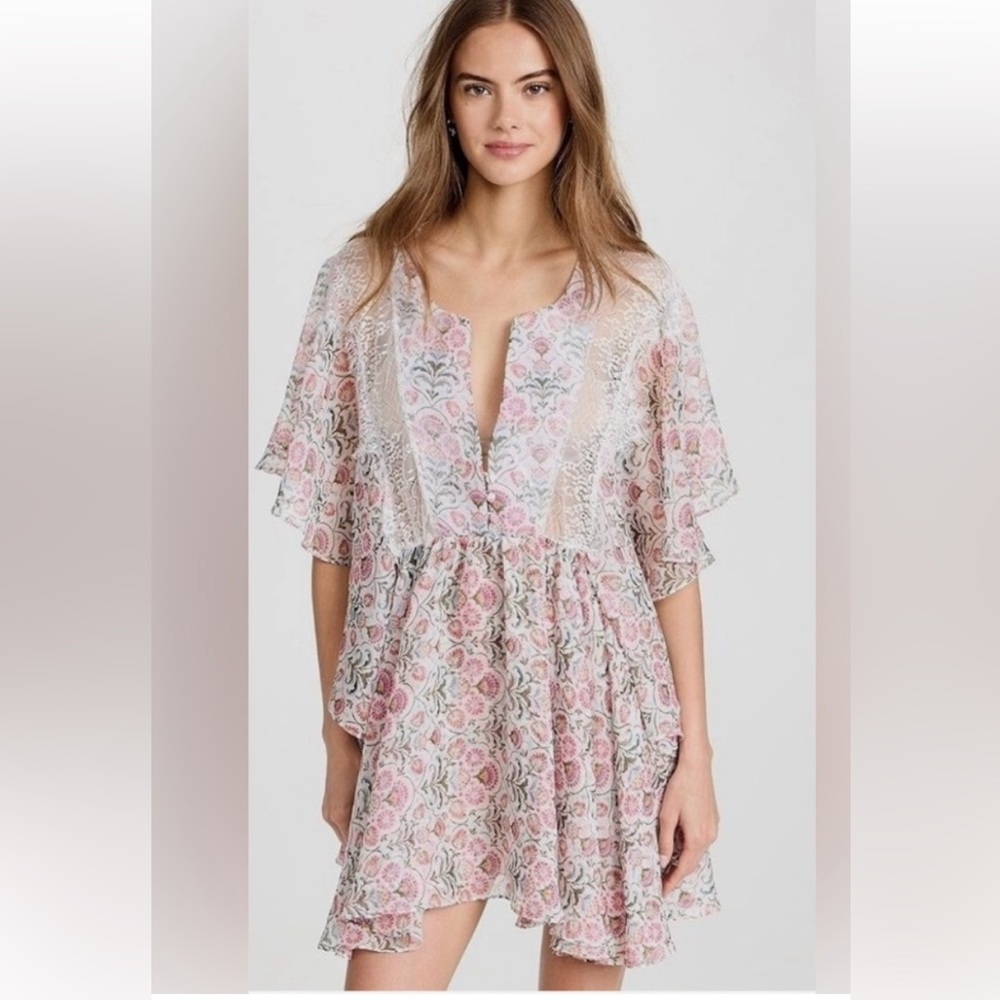 NWT MISA Floral Pink and White Boho Dress
